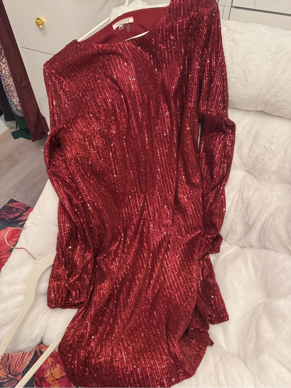 Andree Red Sequin Long Sleeve Dress - Picture 4 of 4